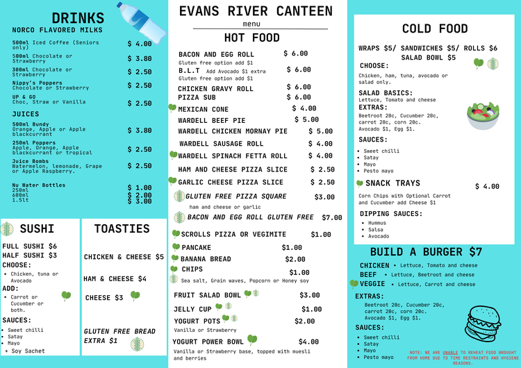 Image of school canteen menu